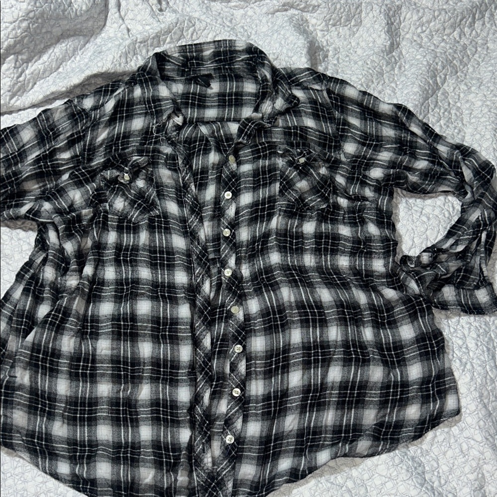 Torrid Black and White Plaid Button Down Shirt